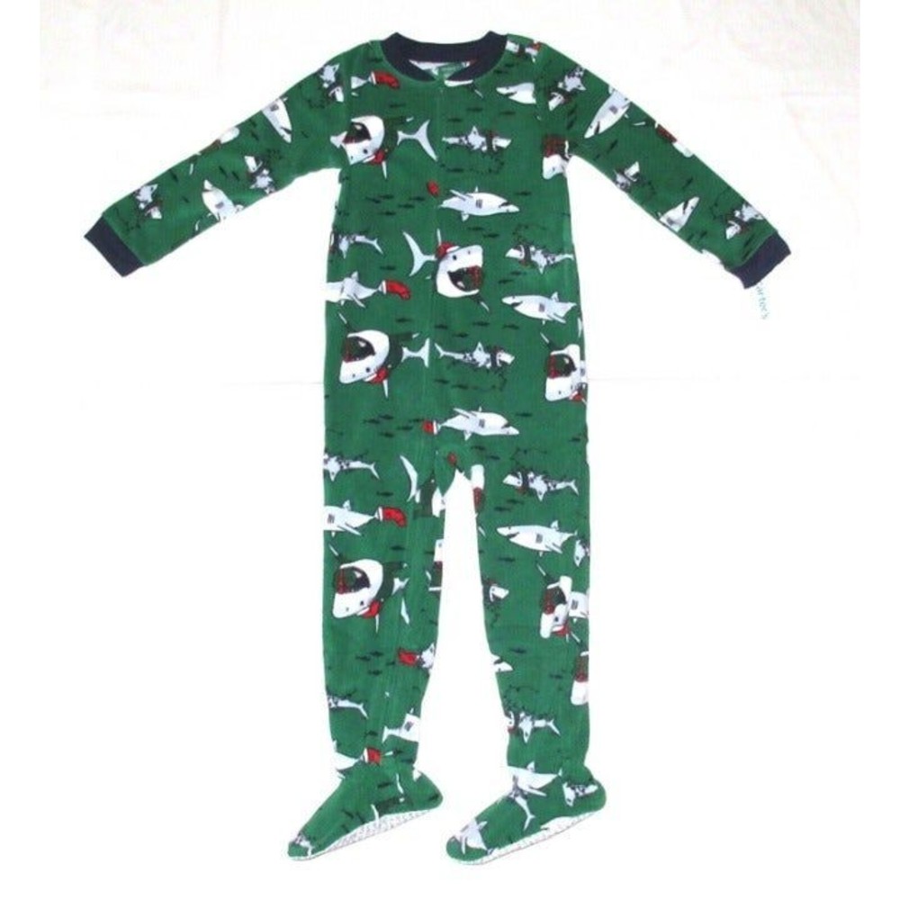 Carters Fleece Footed Pajama Blanket Sleeper Size 12 Shark Christmas Green